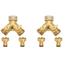 2X 3/4 Inch 2 Way Hose Splitter Brass Y Valve Garden Tap Connector with 2 X3/4 Inch Brass Water Tap Outside Tap Kit