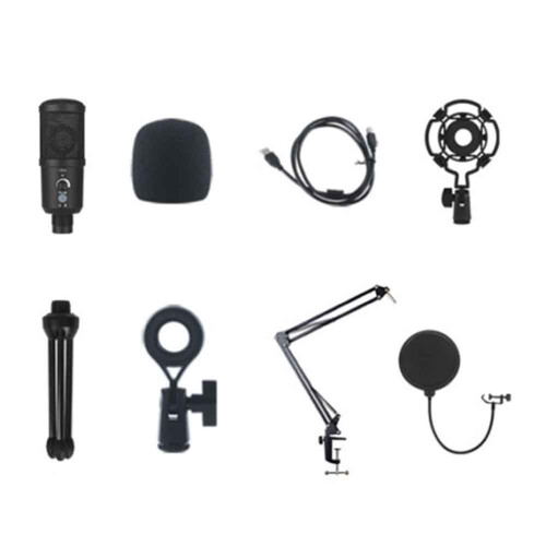 Microfono USB da Gioco con Cancellazione del Rumore, Microfono A Condensatore per PC, Microfono per Podcast con Supporto A Braccio A 1
