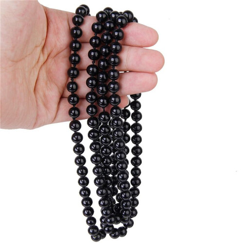 3X Collar Cadena del Sueter Larga de Perla Falsa de Moda - Negro 2