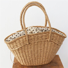 2X Women'S Handbag Wicker Woven Ladies Shoulder Bag Beach Straw Woven Bag Large-Capacity Dot Large Basket Wallet A