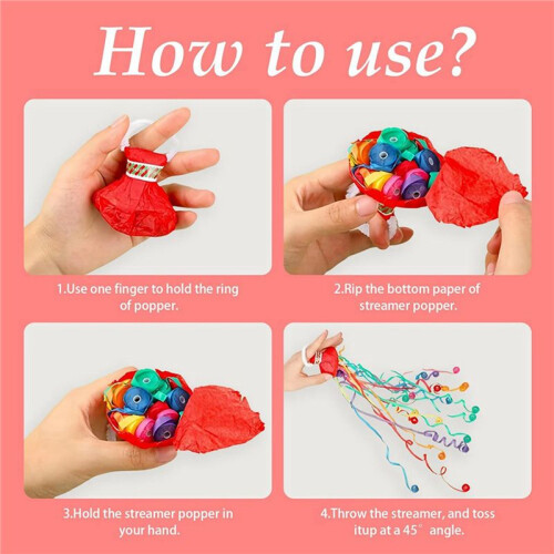 30Pack Streamers Popper Hand Throw Streamers No Mess Confetti Magic Paper Cracker for Celebration Birthday Propose 2