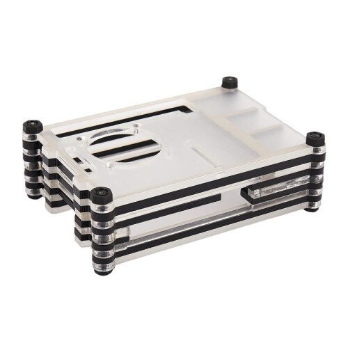 3X Cover nel Acrilico Trasparente / Trasparente e Nero per Raspberry Pi 4 Modello B, con Ventola di Raffreddamento per Raspberry Pi 4B 2