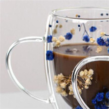 2X Real Flower Double Glass High Appearance Level Full Star Dried Flower Milk Coffee Glass 350ml Household Cup C