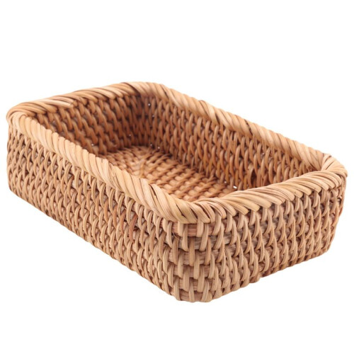4X Hand-Woven Rectangular Rattan Wicker Basket Fruit Tea Snack Bread Picnic Cosmetic Storage Box S 2