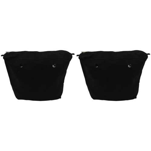 2X Waterproof Solid Canvas Insert Inner Lining Insert Zipper Pocket for Obag O Bag Handbag Bag Black