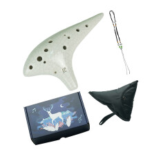 Ocarina en céramique à 12 trous avec finitions lisses,-Blanc