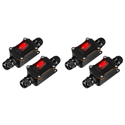 4 Pcs 12V Inline  Waterproof Inline Cord  Waterproof Toggle  with Red Light Rocker Button