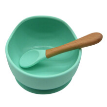 1 Set of Mint Green Silicone, Food-Grade Safe Sucking Baby Feeding Kit with Spoon, Suitable for Baby Toddlers