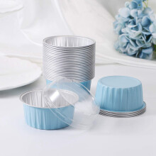 200 StüCke 5Oz 125Ml Einweg Kuchen Back Becher Muffin Liner Becher mit Deckel Aluminium Folie Cupcake Back Becher Blau