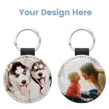 40Pack Sublimation Blanks Keychain Glitter PU Leather Keychain Heat Transfer Keyring Round Sublimation Blank Black