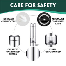 2X Electric Pepper Grinder, Automatic Pepper Mill Grinder, Stainless Steel Battery Operated Salt Grinder Refillable