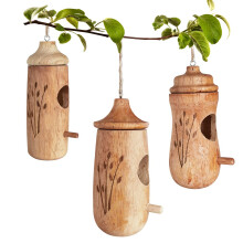 Hummingbird House Pack of 3 Natural Wood Bird Houses for Garden Outdoor Hanging Ready to Hang