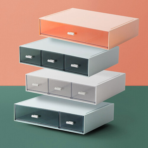 Desktop Storage Box Can Be Superimposed Drawer Type Dust-Proof Rack, Desk, Stationery and Sundries Sorting Box,White A 2