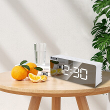 Led Digital Alarm Clock Snooze Alarm Clock with Mirror Adjustable Brightness and Temperature Display(Black)
