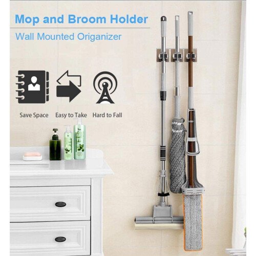 4 Pack Self Adhesive Broom Mop Holder, NoDrill Wall Mounted Organizer Rack for Kitchen Bathroom MultiColor 2