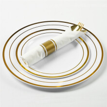 50 Pre Rolled Gold Plastic Silverware - Wrapped Disposable Silverware Set with Forks, Knives, Spoons, White Napkins