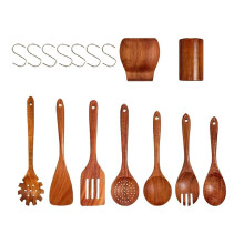 Juego de Utensilios de Cocina Cuchara de Madera Herramienta de Cocina para Sartén Antiadherente Cucharas de Cocina de Madera y Vajilla de Madera