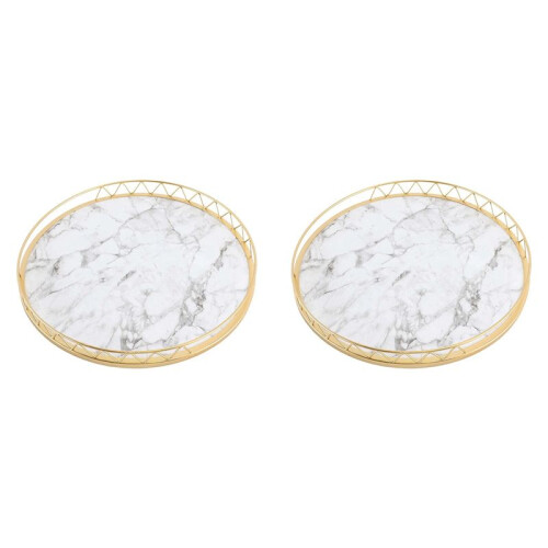 2X Round Household Simple Snack Dried Fruit Plate Small Dry Tea Tabletop Storage Light Luxury Marble Pattern Tray,B,L
