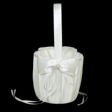 3X Avorio Decorazione Bowknot del Cestino Della Ragazza di Fiore di Cerimonia Nuziale del Fiore Della Perla del Faux
