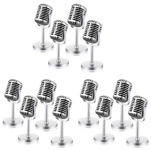 12Pcs Retro Microphone Props Model Vintage Microphone Antique Microphone Toy Microphone Stage Table Decor,Silver