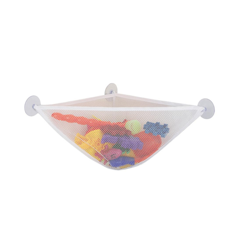 Bath Toy Organizer With Strong Suction Cups, Quick Dry Mesh Corner Bathtub Toy Holder, White