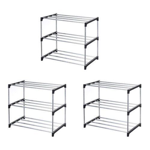 3X Stackable Small Shoe Rack, Entryway, Hallway and Closet Space Saving Storage and Organization (3-Tier, Black)