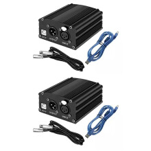 2X 1-Kanałowy Zasilacz Phantom 48 V z 3-Pinowym Kablem Mikrofonowym XLR do SprzęTu do Nagrywania Muzyki z Mikrofonu Pojemnościowego