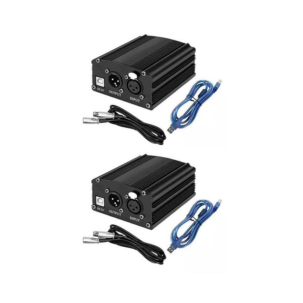 2X 1-Channel 48V Phantom Power Supply With Xlr 3 Pin Microphone Cable For Condenser Microphone Music Recording Equipment 6033605869301