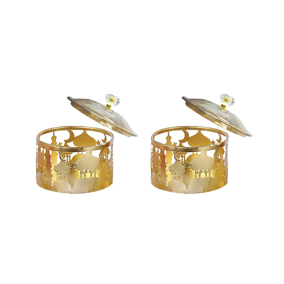 2X Ramadan Trays With Lid - Metal Eid Mubarak Tray Ramadan Plate Candy Dish Food Container Cookie Trinket Box Gold Typecat