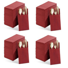 200 Stuks Wegwerp Dinerservetten met Ingebouwde Bestekzak, Voorgevouwen Doek Zoals Papieren Servetten voor Bruiloftsfeest Rood
