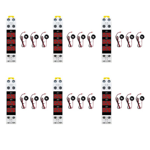 6X Din Rail Mount 3 Phase Ampere Meter  Modular Current Meter Gauge Indicator LED Digital Display Detector Ammeter