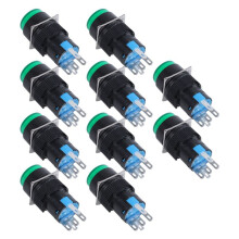10X Ac 250V 5A Spdt 1No 1Nc 5 Pin Interruttore A Pulsante Verde A Chiusura Lampo con Lampada Led 220V