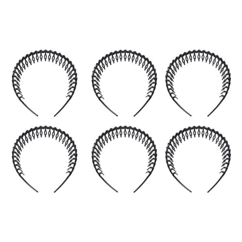 6X Cerchietto In Plastica Dentato Nero per Donna