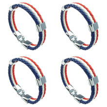 4X Bijoux A Bracelet Bracelet Tisse en Alliage en Cuir A Couleur de Drapeau Francais pour les Hommes et les Femmes - Blanc et Rouge et Bleu (Largeur