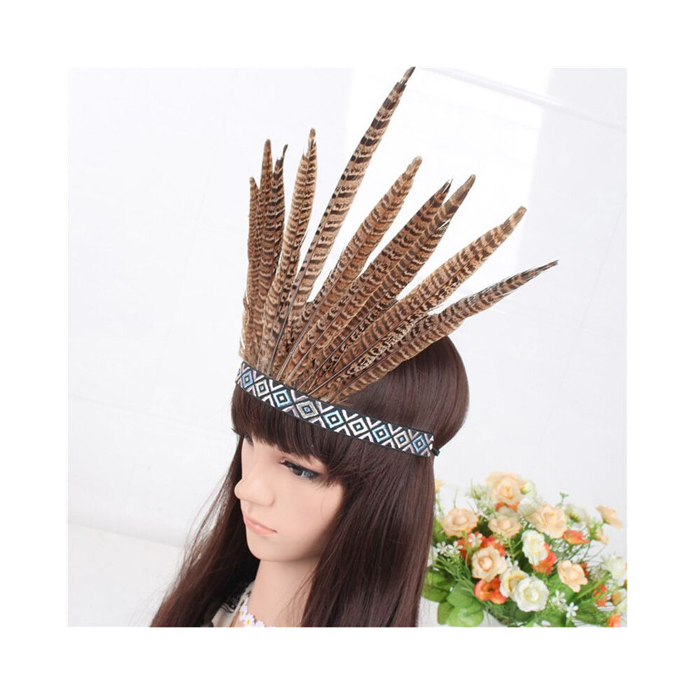 Unisex 3X Feather Hair Band Tiara Bohemian Indian Gypsy Dance Show Headband Accessories National Style