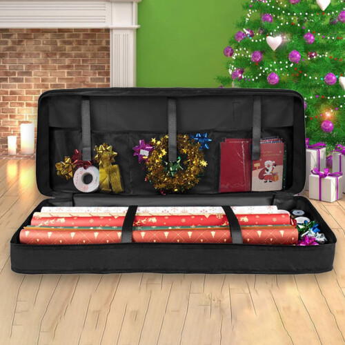 Wrapping Paper Storage Bag with Upright Roll Design, MultiPocket Christmas Gift Wrap Organizer 1
