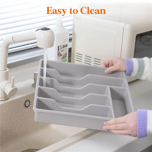 2X Silverware Organizer with Lid,Covered Utensil Tray for Kitchen Drawer Plastic Cutlery and Flatware Gray 1