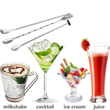 6 Pcs Extra Long Stainless Steel Mixing Spoons Spiral Pattern Bar Cocktail Shaker Spoon Barware Stirring Spoon