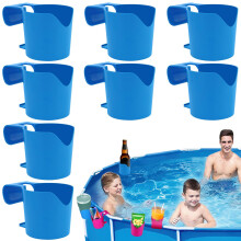 8PC Pool Cup Holders for Above Ground Pools, Blue Plastic Drink Holders Fit 2 Inch Rails, SpillResistant