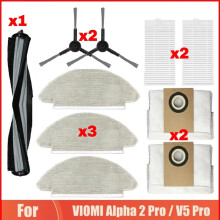 For  Alpha 2 Pro / V5 Pro Robot Vacuum Cleaner Roller Brush Dust Bag Mop Rags Side Brush Spare Parts Hepa Filter