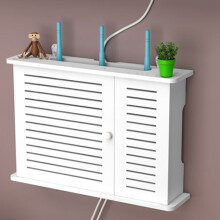 2X Boîtes de Rangement de Routeur Wifi Sans Fil Boîte En Bois Câble Puissance Support de Fil Tenture Murale Tablette de Prise de Courant - Porte