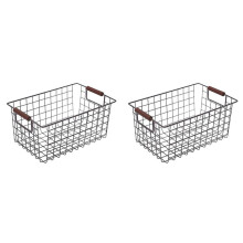 2X Japanese Wrought Iron Storage Basket Simple Bathroom Snacks Organizer Books Holder Kitchen Sundries Container L