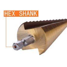 9Pc Hss Step Cone Taper Drill Bit Set Hole Cutter Metric 4-12/20/32Mm 1/4 Inch Titanium Coated Metal Hex Bits