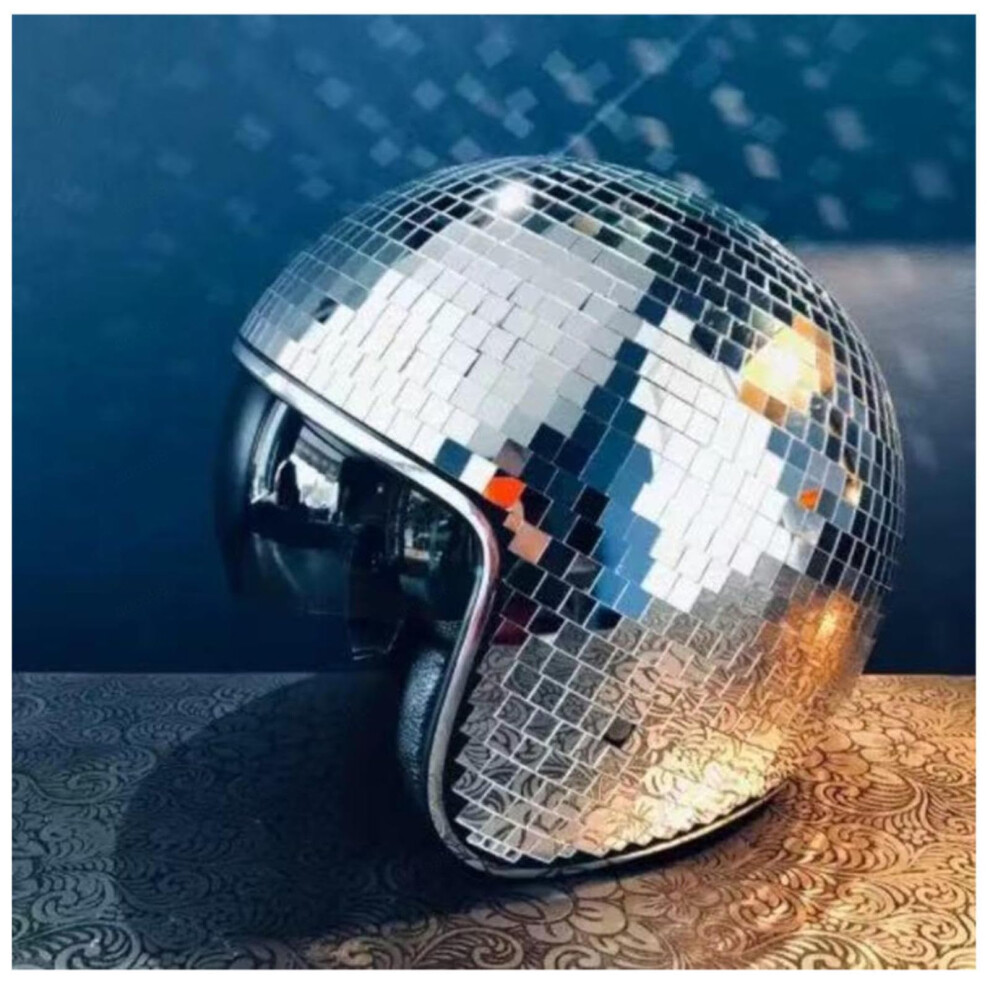 Disco Ball Helmet, Reflective Design Disco Hat With Retractable Sun Visor, Disco Helmet For Dj Club, Silver 9092120891539