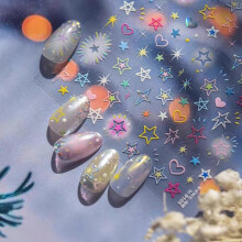 Colorful Star Nail Art Stickers with Glitter Decals, SelfAdhesive Starburst Design for DIY Manicure