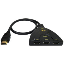 4K HDMI Switch 3 in 1, UHD 3D, OneButton Switching, Pigtail for BluRay Player, PS5, TV, Monitor