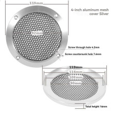 2X Aluminum Car Tweeter Speaker Grill Cover, 4 Inch, Full Metal Mesh Grille for Audio Enhancement Silver
