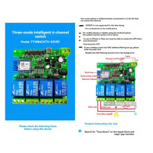 4CH Tuya WiFi Relay Module DC7-32V Motor Module +RF433 Remote Control for Garage Door Opener