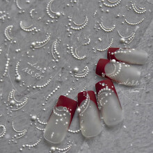 Self Adhesive 3D Embossed Nail Art Stickers White Pearl Line Chain Decals for DIY Manicure 18pcs
