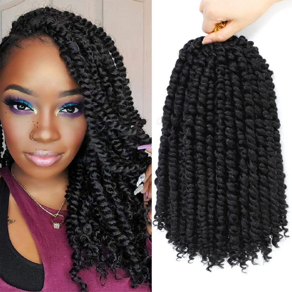 Unisex Passion Twist Hair 12 Inch Pretwisted Crochet Braids 1B Lightweight Protective Styling